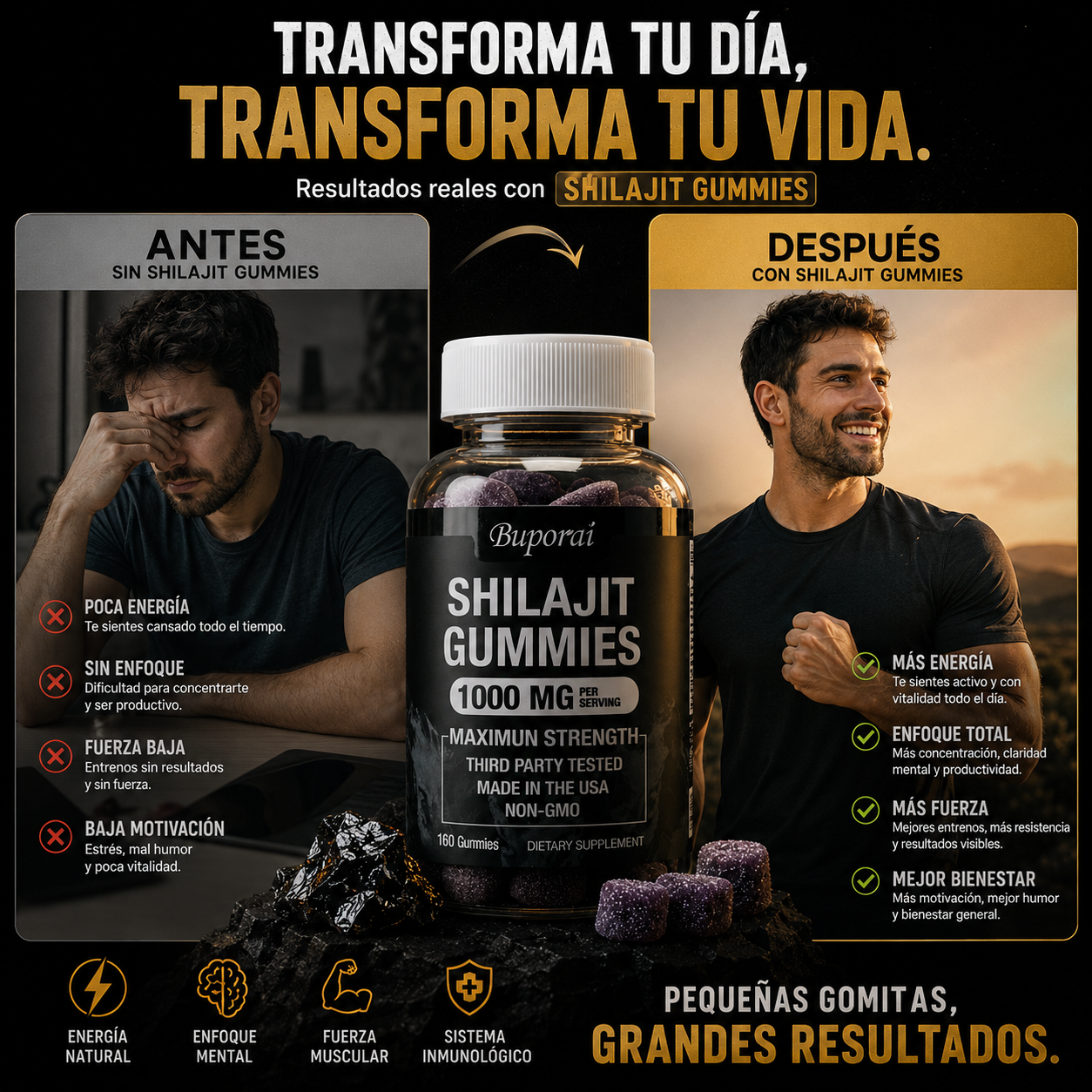 Shilajit™ gomitas premium energia, enfoque, fuerza y vitalidad